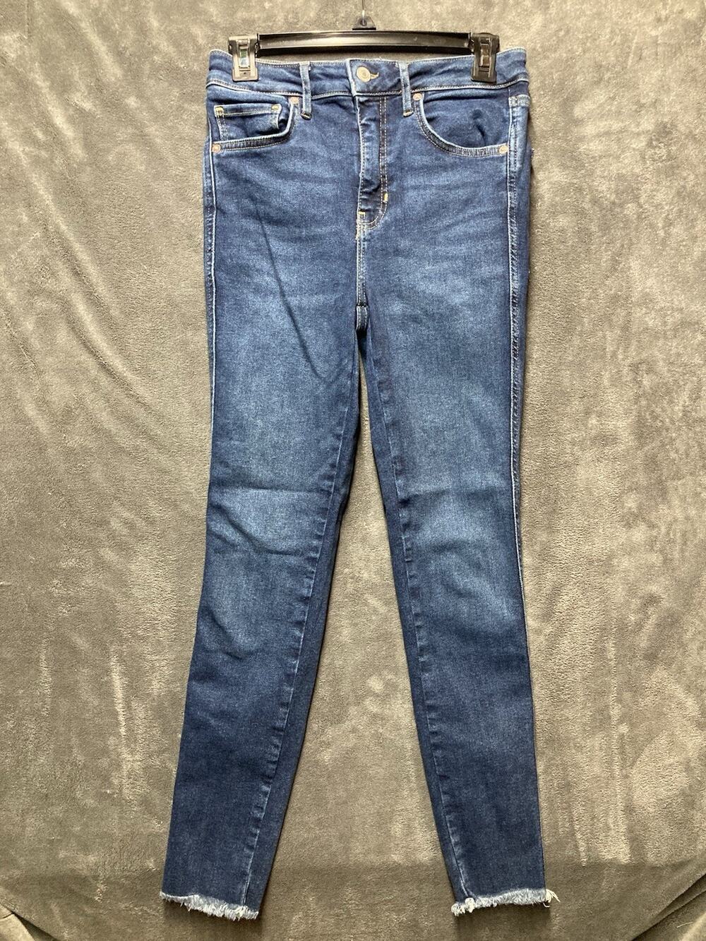 We The Free by Free People Women 28 Dark Wash Frayed Hem Skinny Denim Jeans 2000